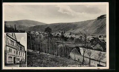 AK Brauneberg a. d. Mosel, Gasthaus Zur Grafschaft, Teilansicht mit Kirche