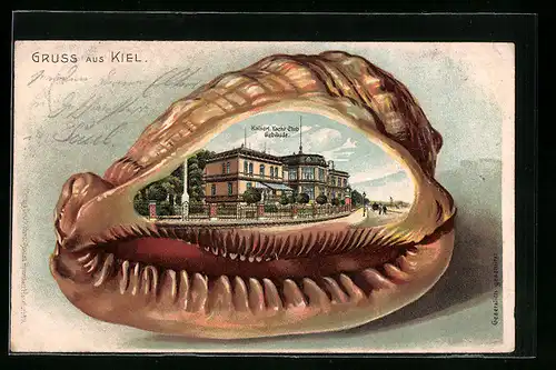 Passepartout-Lithographie Kiel, Kaiserl. Yacht-Club in der Muschel