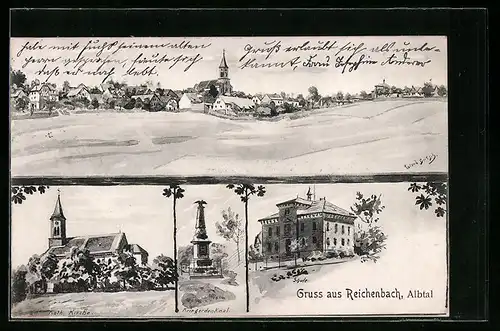 AK Reichenbach, Totalansicht, Kath. Kirche, Kriegerdenkmal, Schule