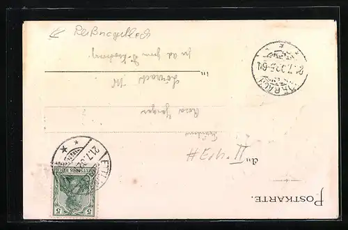 Passepartout-Lithographie Langensteinbach, Ortspartie mit Kirche, Röhrender Hirsch