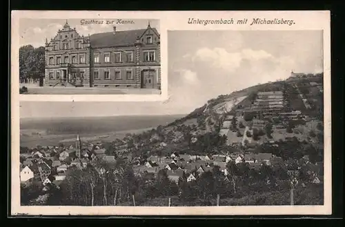 AK Untergrombach, Gasthaus zur Kanne, Ortsansicht mit Michaelisberg