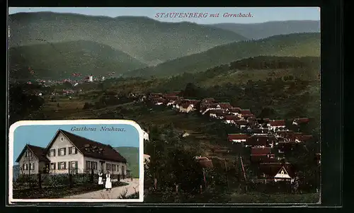 AK Staufenberg, Gasthaus Neuhaus, Ortsansicht mit Gernsbach aus der Vogelschau