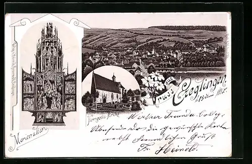 Lithographie Creglingen, Herrgotts-Kirche, Marienalter, Gesamtansicht