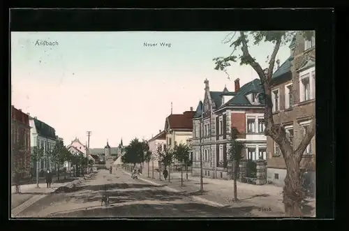 AK Ansbach, Strassenpartie Neuer Weg mit Kirche