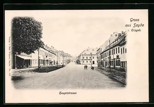 AK Sayda /Erzgeb., Partie in der Hauptstrasse, mit Geschäft