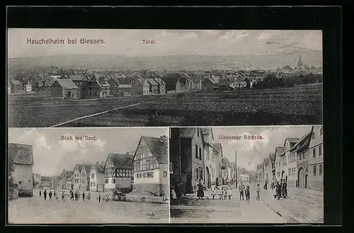 AK Heuchelheim bei Giessen, Dorfpartie, Giessener Strasse, Totalansicht