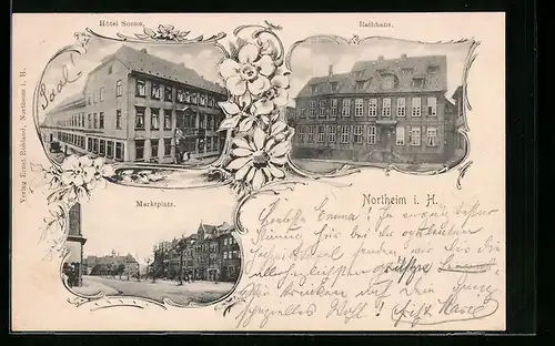 AK Northeim i. H., Hotel Sonne, Rathaus, Marktplatz