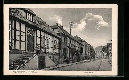 AK Grohnde /Weser, Poststrasse mit Gänseschar