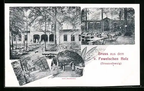 AK Braunschweig, Gasthof v. Pawelsches Holz mit Garten und Allee