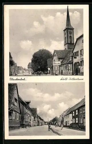 AK Blankenloch, strasse mit Wald-Cafe und Kirche