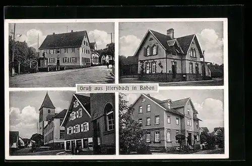AK Ittersbach i. Baden, Ortsansichten mit Kirche, Bahnhof