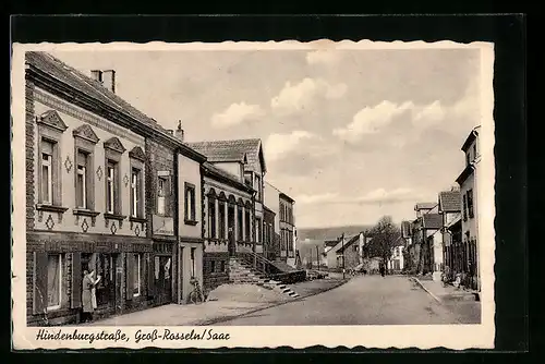 AK Gross-Rosseln /Saar, Blick in die Hindenburgstrasse