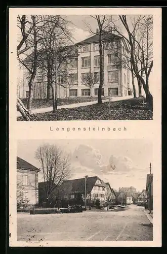 AK Langensteinbach, Ortsansicht mit Brunnen