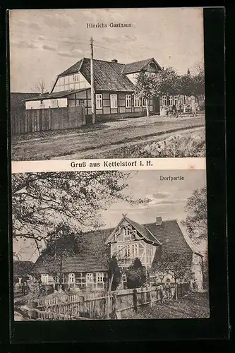AK Kettelstorf i. H., Hinrichs Gasthaus, Dorfpartie