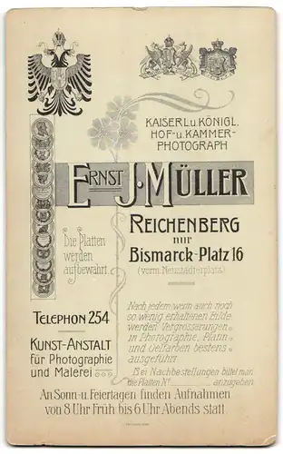 Fotografie E. I. Müller, Reichenberg, Bismarck-Platz 16, Eleganter junger Herr mit Schnurrbart