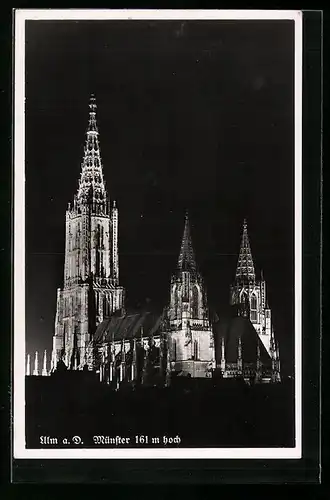 AK Ulm a. D., Der Münster bei Nacht