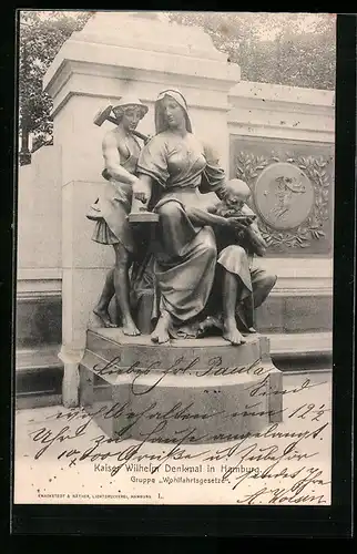 AK Hamburg, Kaiser Wilhelm Denkmal, Gruppe Wohlfahrtsgesetze