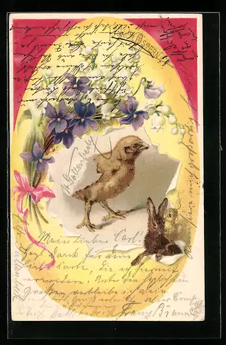 AK Osterhase und Osterkücken