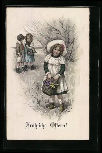 AK Junges Mädchen mit Blumenkorb