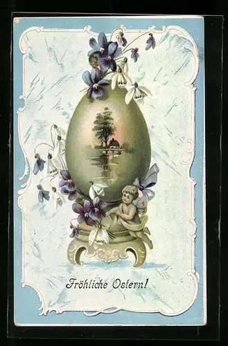AK Osterei mit Blumen