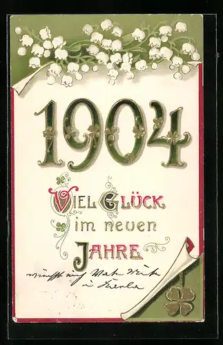 AK Neujahrsgruss, Jahreszahl 1904, güldenes Kleeblatt