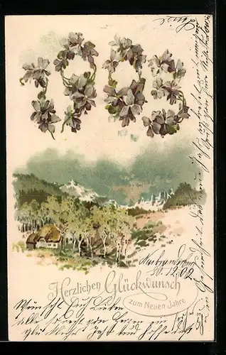 AK Jahreszahl 1903 aus Blumen, Idyllische Landschaft