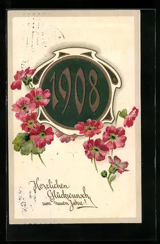 AK Jahreszahl 1908 mit Blumen-Motiv