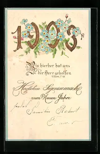 AK Jahreszahl 1908 mit Vergissmeinnicht