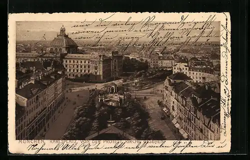 AK München, Karlsplatz von der protestantischen Kirche gesehen