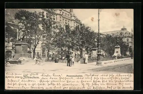AK München, Promenadenplatz mit Denkmälern