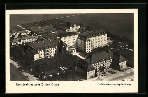 AK München-Nymphenburg, Krankenhaus vom Dritten Orden, Fliegeraufnahme