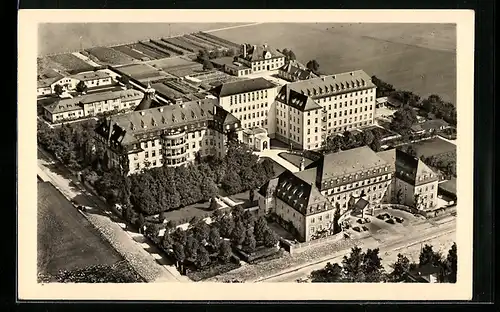 AK München - Nymphenburg, Krankenanstalt des Dritten Ordens, Fliegeraufnahme