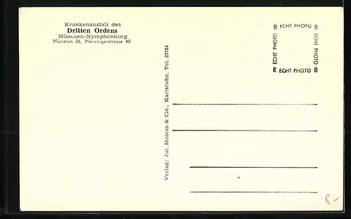 AK München - Nymphenburg, Krankenanstalt des Dritten Ordens, Fliegeraufnahme