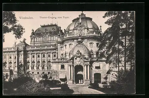 AK Wiesbaden, Theater, Eingang zum Foyer