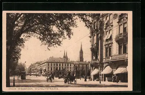 AK Wiesbaden, Strassenbahn in der Wilhelmstrasse