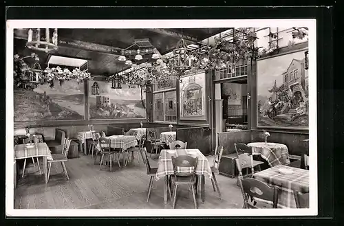 AK Rüdesheim, Gasthaus Drosselhof, Innenansicht