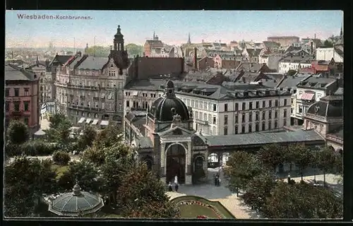 AK Wiesbaden, Kochbrunnen aus der Vogelschau