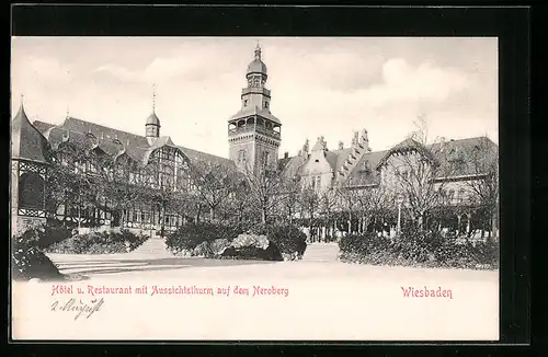 AK Wiesbaden, Hotel und Restaurant auf dem Neroberg, mit Aussichtsturm