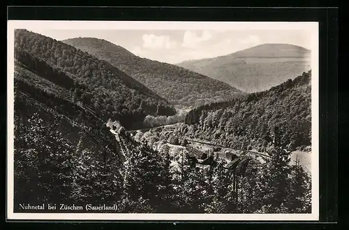 AK Züschen /Sauerland, Nuhnetal aus der Vogelschau