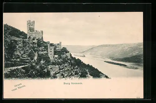 AK Niederheimbach, Burg Sooneck mit Rhein