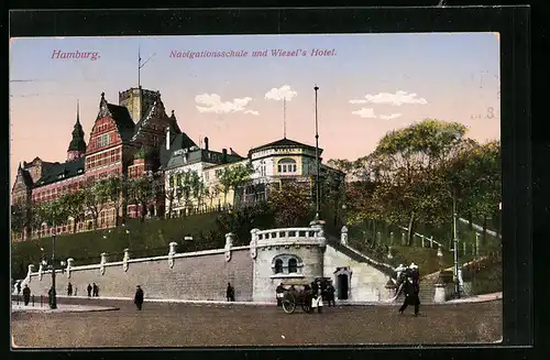 AK Hamburg-St.Pauli, Navigationsschule und Wiesels Hotel