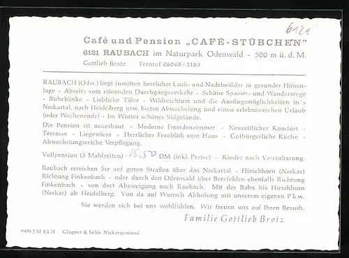 AK Raubach /Odenwald, Pension Cafe-Stübchen G. Brotz, Ortsansicht
