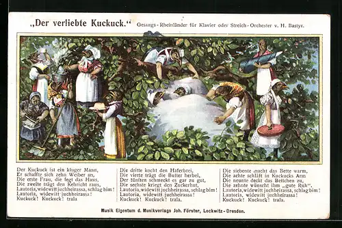 AK Der verliebte Kuckuck, Der Kuckuck ist ein kluger Mann..., Gesangs-Rheinländer, vermenschlichte Tiere