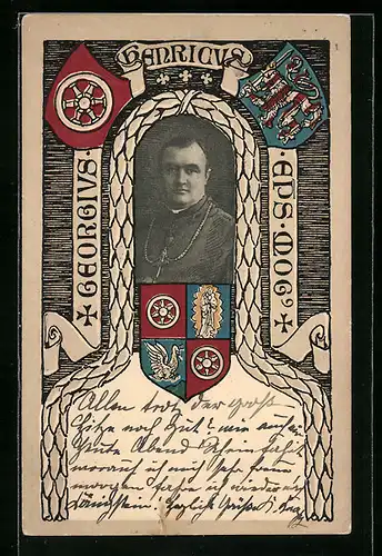 AK Mainz, 58. Generalversammlung der Katholiken, Portrait Georgius Henricus Eps, WAppen