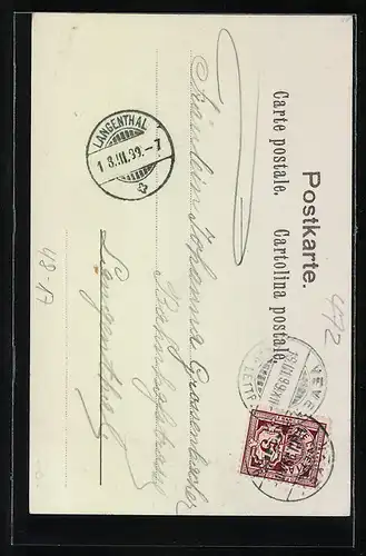 Lithographie Herr mit Monokel und Rose im Mundwinkel