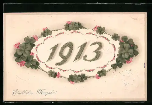 AK Neujahrsgrüsse, Jahreszahl 1913 und Glücksklee