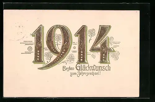 AK Jahreszahl 1914 mit Kleeblättern