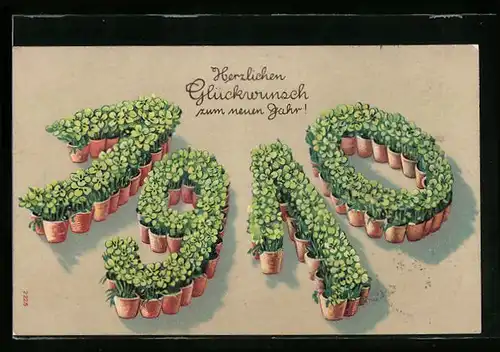 AK Jahreszahl 1910, Kleeblättertöpfe, Neujahr