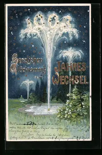 Lithographie Wasserfontäne leitet Jahreswechsel ein, 1903