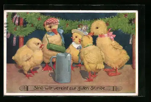 AK Küken mit einem Bierkrug